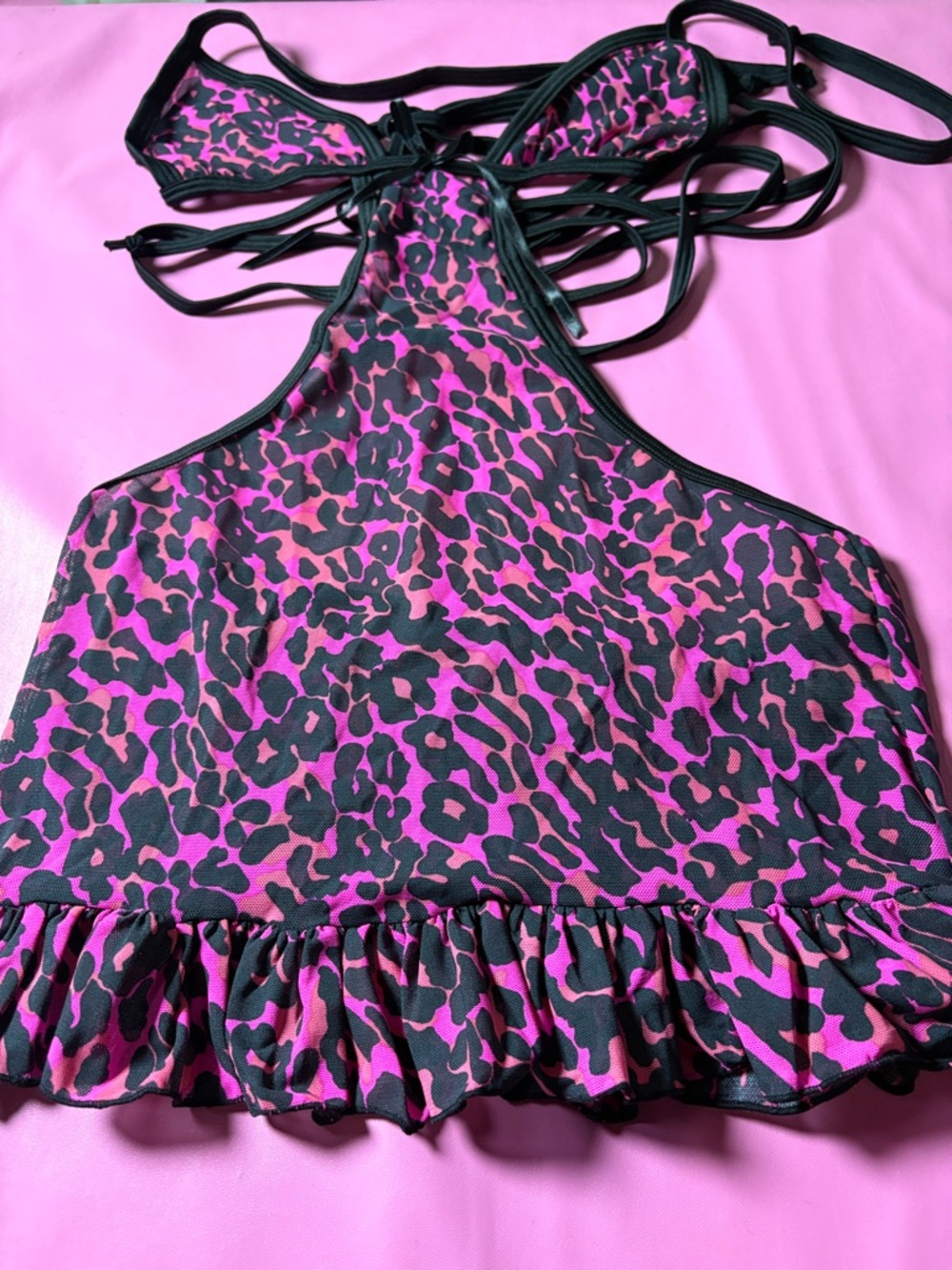 Pink & Black Leopard Print Halter Top